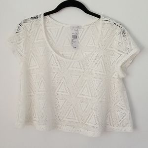 Delia's White Open Weave Crop Top in Size Large